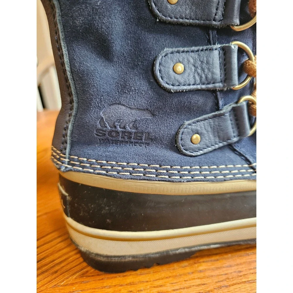 Sorel Joan of Arctic shearling Winter Snow Boots Navy Blue Waterproof Suede sz 6